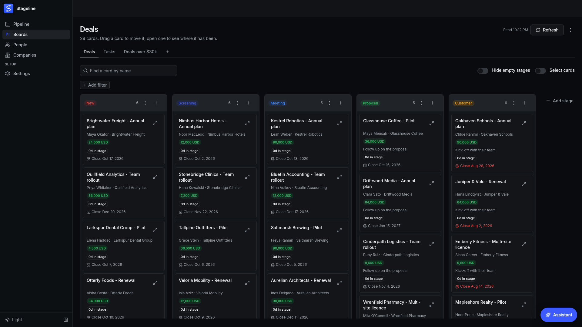 Stageline: Every deal on a board, a column per stage
